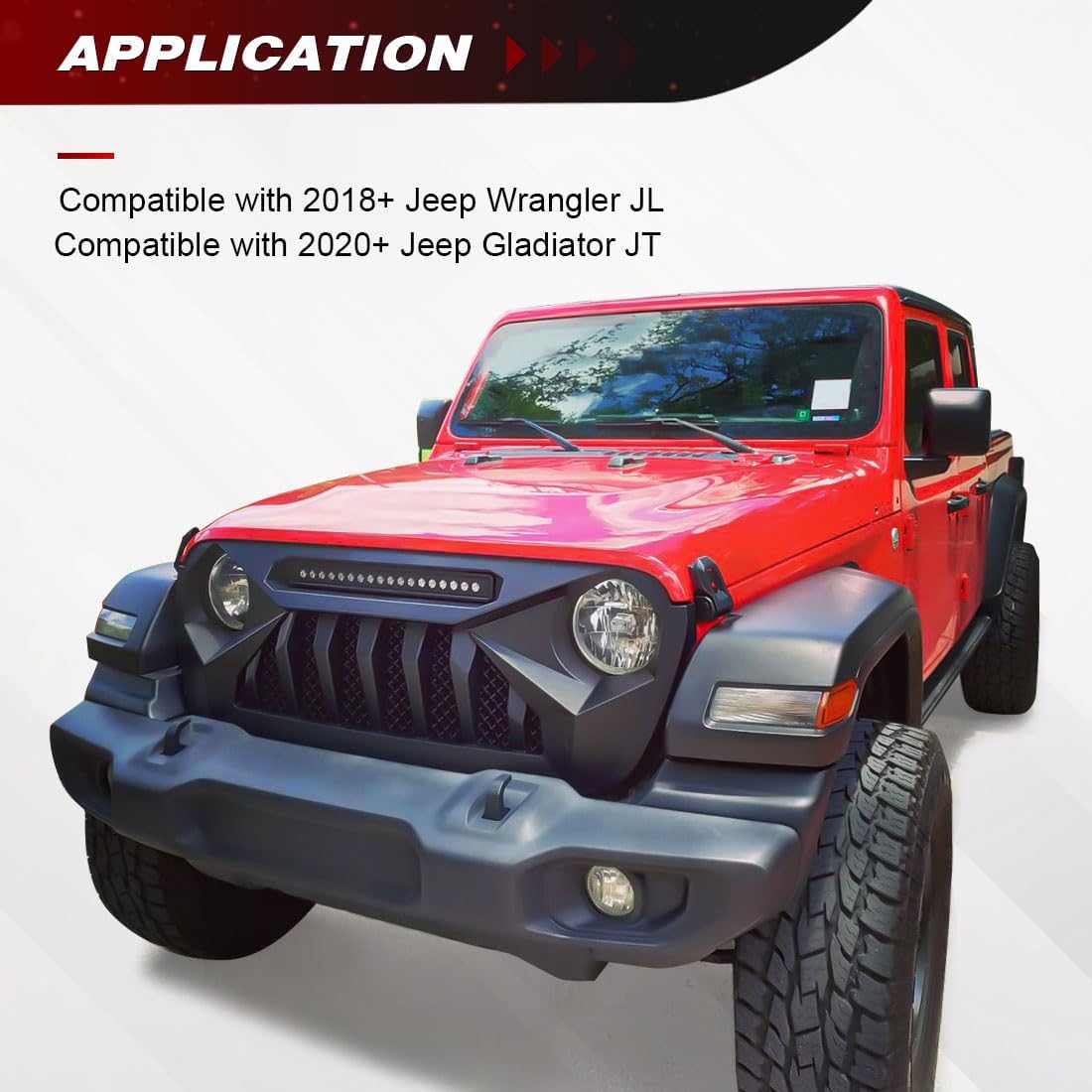 Front Grill Demon Grille Compatible with Jeep 2018+ Wrangler JL and 2020+ Gladiator JT Models, with Offroad Lights (Matte Black)