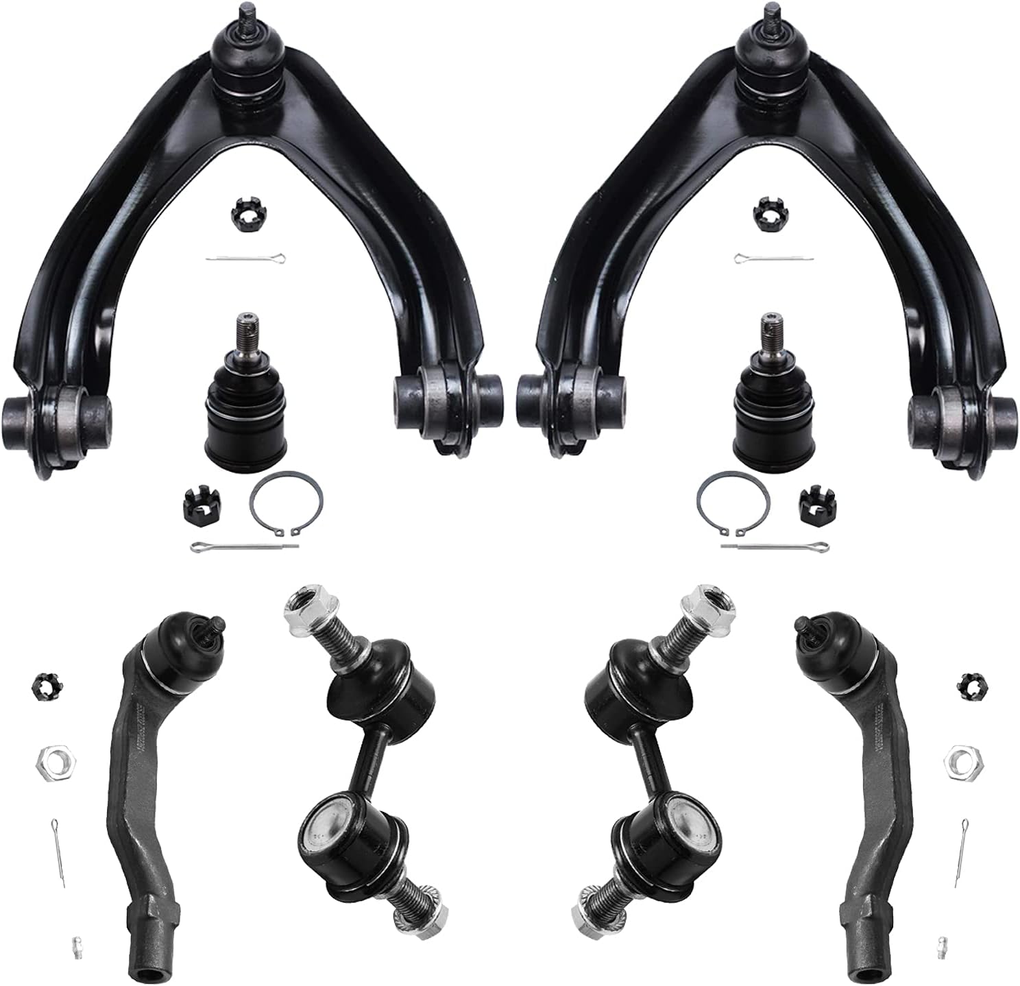 Detroit Axle - Front 8pc Suspension Kit for 97-01 Honda CR-V 1997 1998 1999 2000 2001, 2 Upper Control Arms 2 Lower Ball Joints 2 Sway Bar End Links 2 Outer Tie Rods Suspension Kit Replacement
