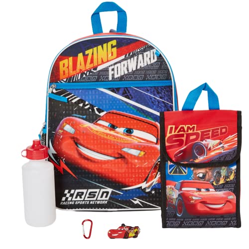 Disney Pixar Cars Backpack Set for Kids, 16 inch Lightning McQueen Backpack with Lunch Bag and Water Bottle