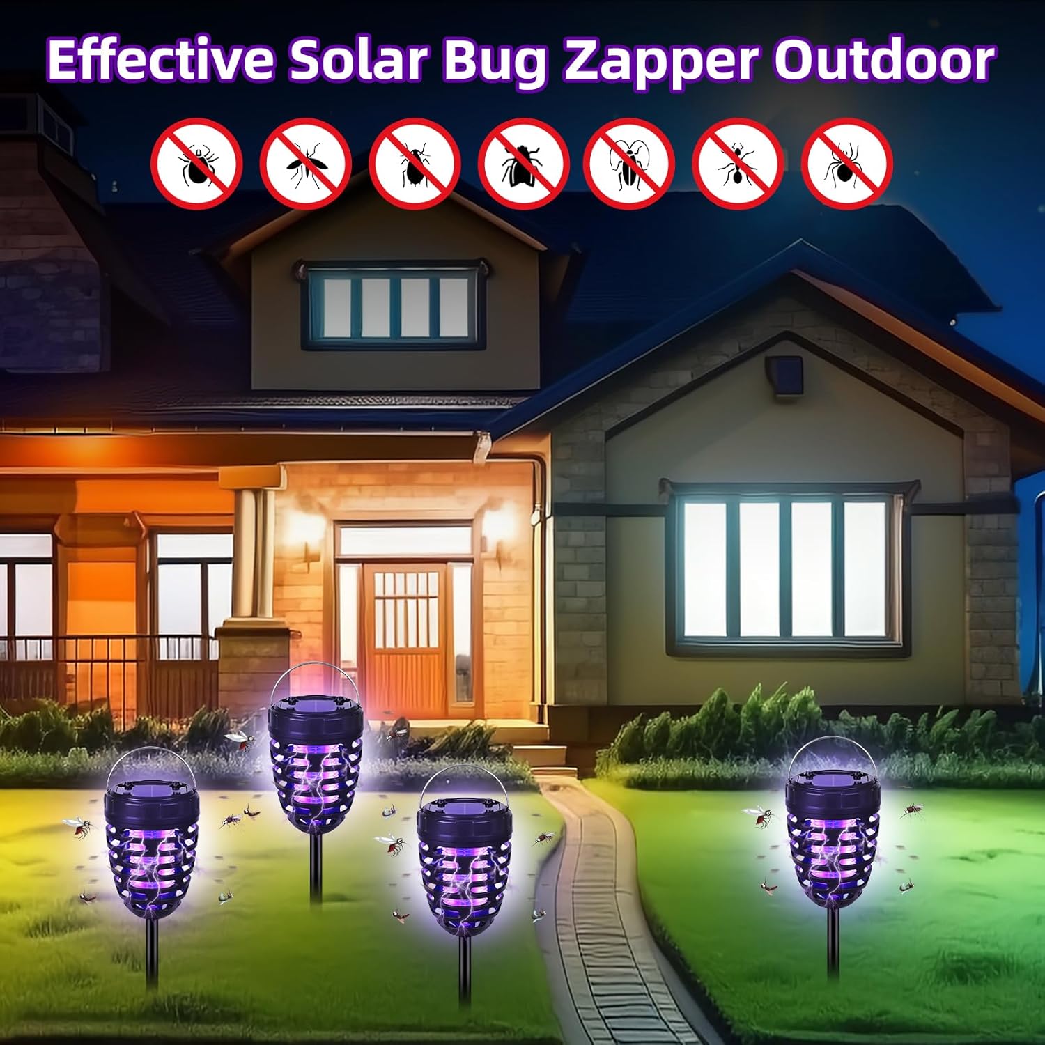 2024 Upgraded Solar Bug Zapper Outdoor, Mosquito Zapper Outdoor UV Bug Lights Mosquito Killer Mosquito Repellent for Outdoor Use Patio Garden Pathway(2 Pack)