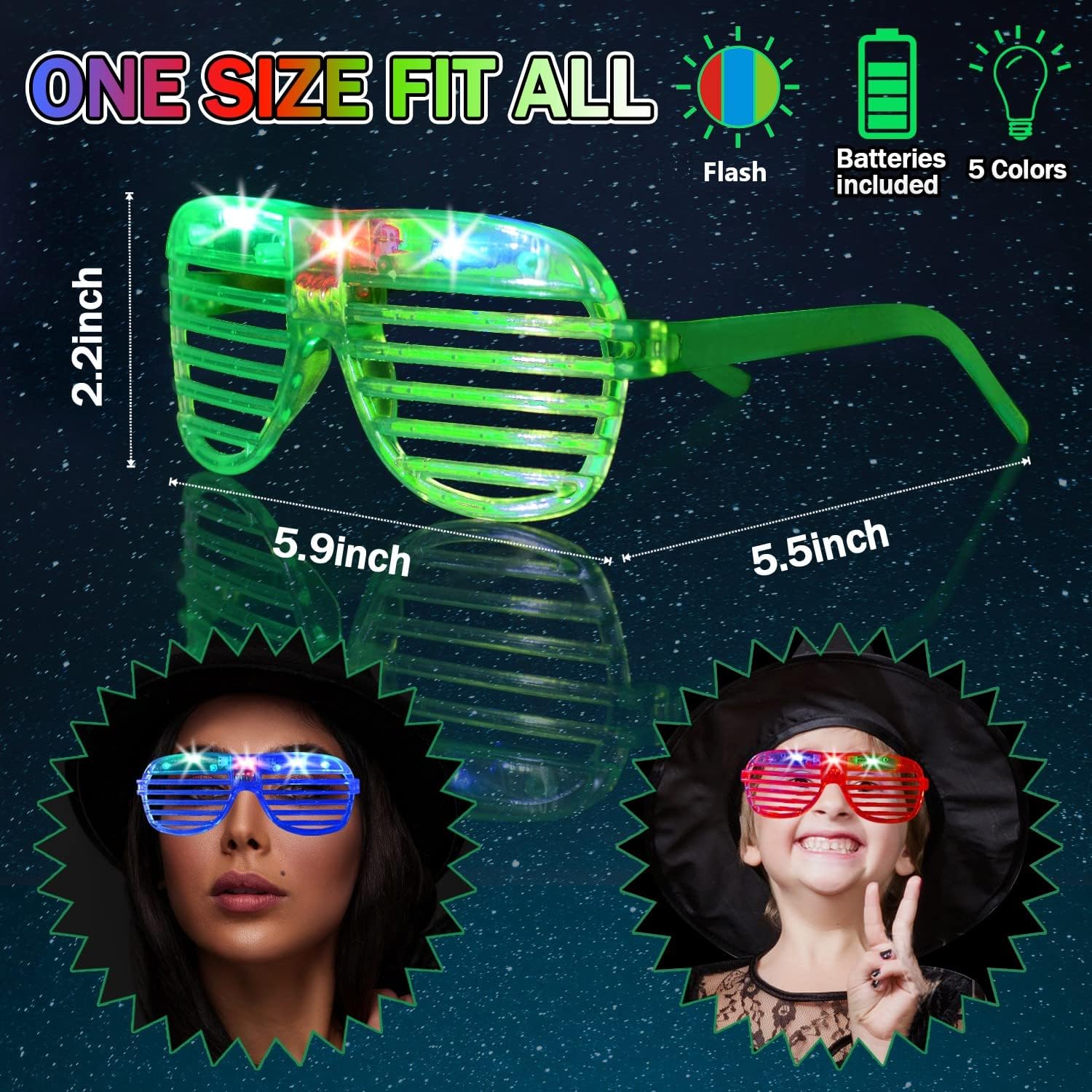 62 Pcs LED Light Up Party Favors 12 Glow Glasses with 50 Glow Sticks Necklaces Bracelets Bulk Light Up Toys for Easter 4th of July Party Favors Neon Carnival Party 2024