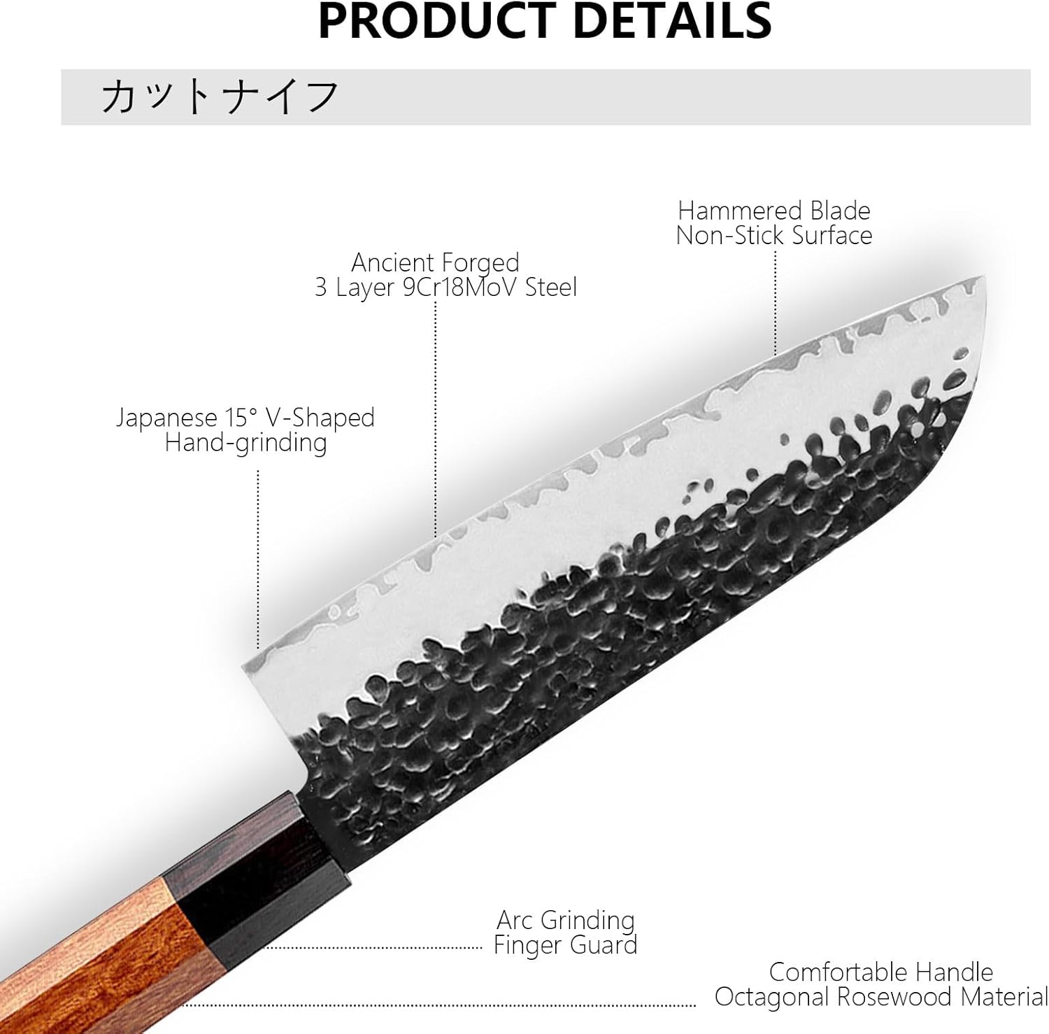 Gyuto Santoku Knife, Japanese Chefs Knife 7 Inch, Ultra Sharp 3 Layers 9CR18MOV High Carbon Steel Kitchen Knives, Professional Hand Hammered Sushi Knife (7 Inch Santoku Chef Knife)