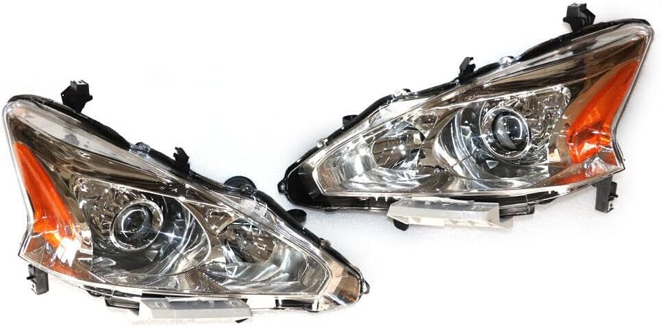 Headlight Assembly Fit for Nissan Altima Sedan 2013 2014 2015, Projector Headlamp with Amber Reflector, Driver & Passenger Side (Left+Right)