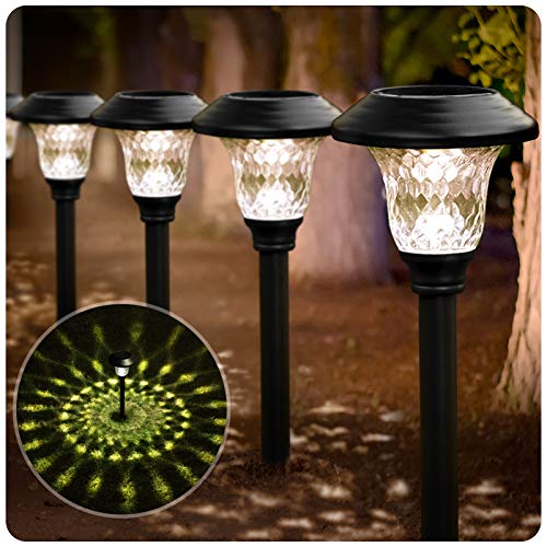 Beau Jardin 8 Pack Solar Pathway Lights Color Changing + Bright White Outdoor Garden Stake Glass LED Stainless Steel IP65 Waterproof Landscape Path Lighting for Yard Walkway Driveway Outside Black