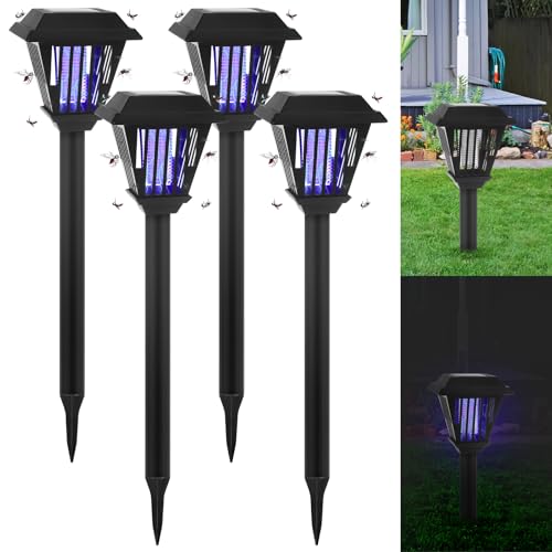 4 Pack New Solar Bug Zapper Outdoor,Mosquito Zapper Outdoor Mosquito Killer for Bug Gnat Fly Small Flying Insect Mosquito Repellent for Patio Yard Garden Farm,Waterproof Bug Lights for Outside
