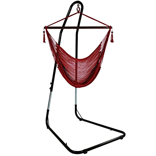 Sunnydaze Caribbean-Style Hanging Rope Hammock Chair Swing with Adjustable Stand - 300-Pound Capacity - Mocha