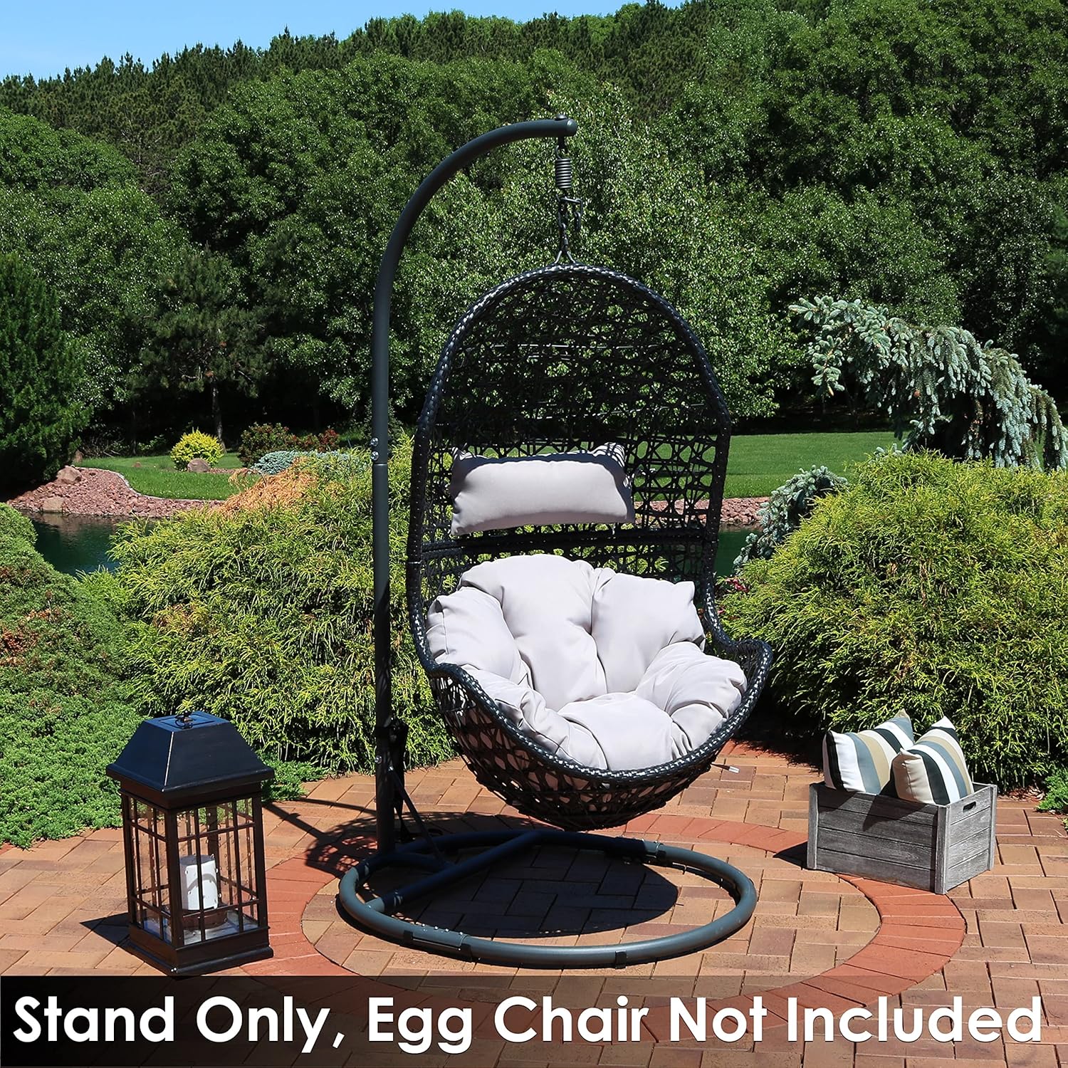 Sunnydaze Steel Egg Chair Stand with Extra-Wide Round Base - Black Powder-Coated Finish - 76 Inches H