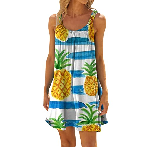Summer Mini Dresses Womens,Pineapple Print Sundress Coverups Boho Tshirt Dress Sleeveless Casual Holiday Tank Dresses