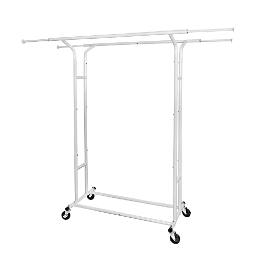 Black Heavy Duty Double Rod Garment Rack for Hanging Clothes, Rolling Clothes Organizer Commercial Metal with Lockable Wheels Mobile for Coats Dresses, Dorm Bedroom Home