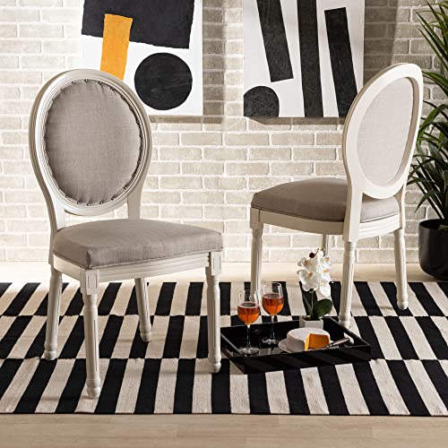 Baxton Studio Louis Fabric Backrest French Inspired Grey Fabric Upholstered and White Finished Wood 2-Piece Dining Chair Set