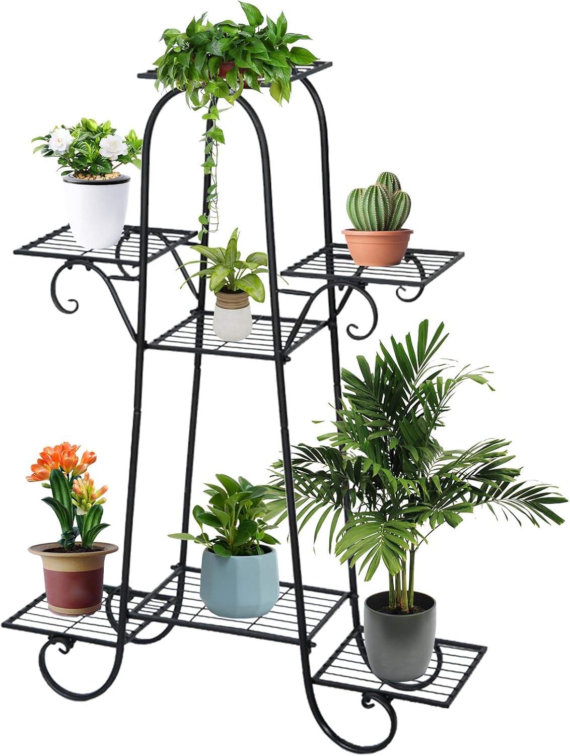 Metal Plant Holder 7 Layers Plant Display Rack Plant Flowerpot Holder Black for Office Living Room Garden Indoor Outdoor