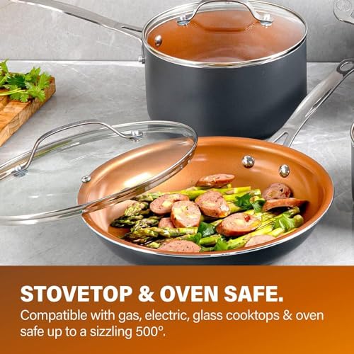 Gotham Steel 15 Pc Ceramic Pots and Pans Set Non Stick, Kitchen Cookware Sets, Pot and Pan Set, Ceramic Cookware Set/Copper Cookware Set Non Stick, Non Stick Pots and Pan Set Dishwasher Safe,