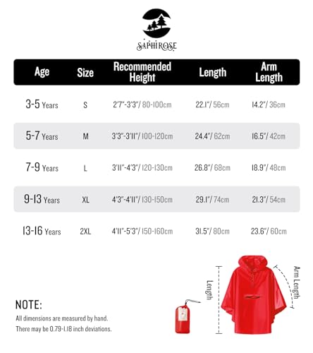 SaphiRose Lightweight Kids Rain Poncho Jacket Waterproof Outwear Rain Coat