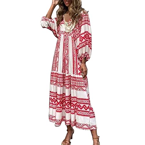 Beach Dresses for Women 2024 Vacation Spring Summer Trendy Elegant V Neck Floral Boho Sundress High-Low Hem Flowy Midi Dress