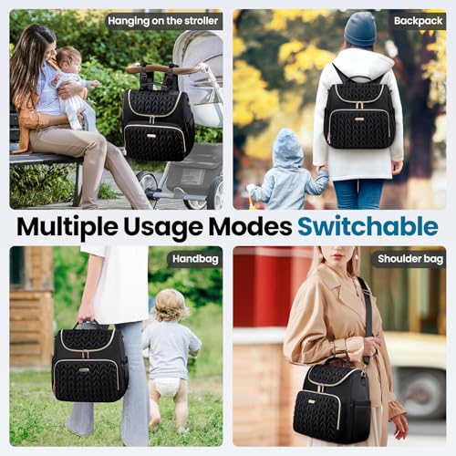 4 in 1 Convertible Diaper Bag Backpack,Waterproof Baby Diaper Bag with Changing Pad,Converts into Baby Tote Bag,Diaper Backpack,Stroller Bag and Crossbody Diaper Bag