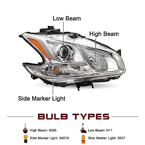 JSBOYAT Halogen Headlight Assembly Compatible with 2009-2014 Nissan Maxima 4-Door Sedan Projector Headlamp RH Right Passenger Side Bulds Included