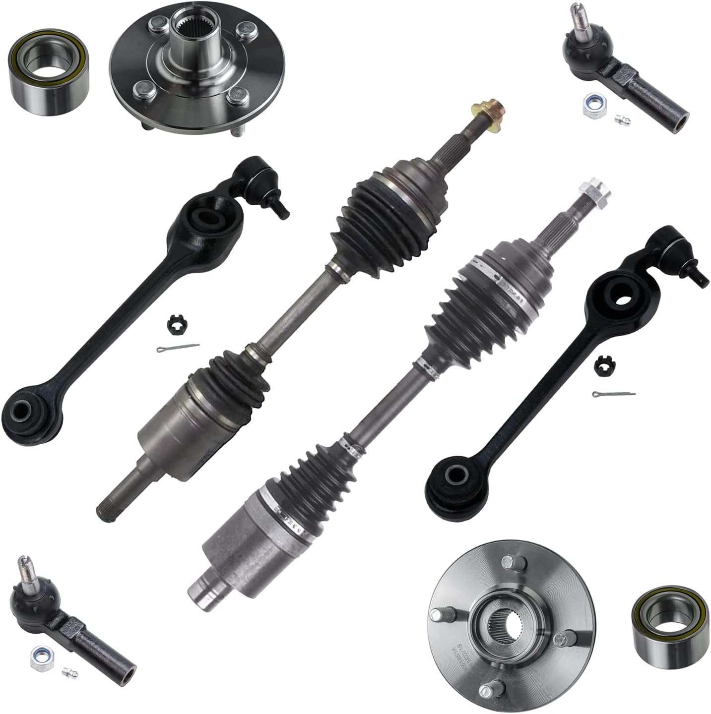 Detroit Axle - 8pc Front End Kit for 1994-2002 SC SL SW Series 2 Lower Control Arms w/Ball Joints 2 CV Axle Shafts 2 Wheel Bearing Hubs 2 Outer Tie Rods 1995 1996 1997 1998 1999 2000 2001 Replacement
