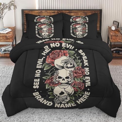 5 Pcs Comforter Set Twin Size, Halloween Neon Moon Bed in a Bag with Flat Sheet and Fitted Sheet for Kids and Adults, Autumn Animal Orange Bedding Set with Pillowcase & Sham