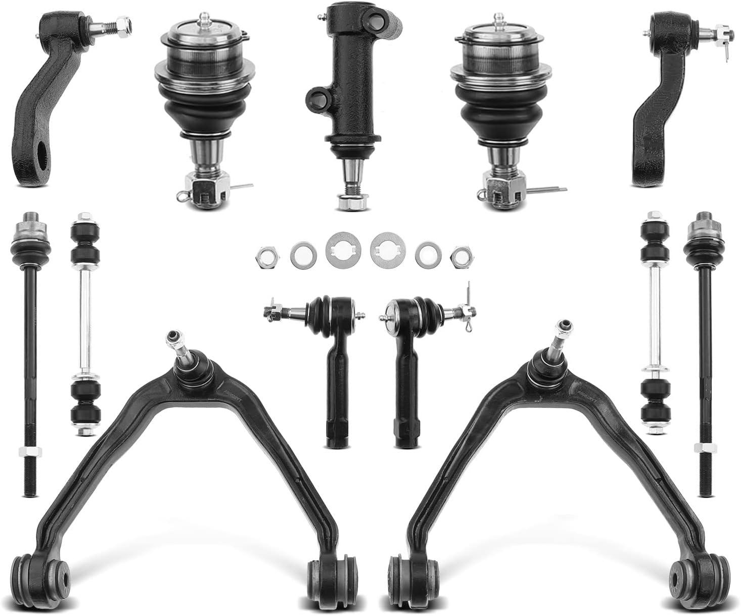 A-Premium Set of 13, Front Upper Control Arm, Sway Bar Link, Lower Ball Joint, Inner Outer Tie Rod End, Compatible with Chevrolet & GMC & Cadillac - 1999-2007 - Silverado Avalanche Sierra Escalade