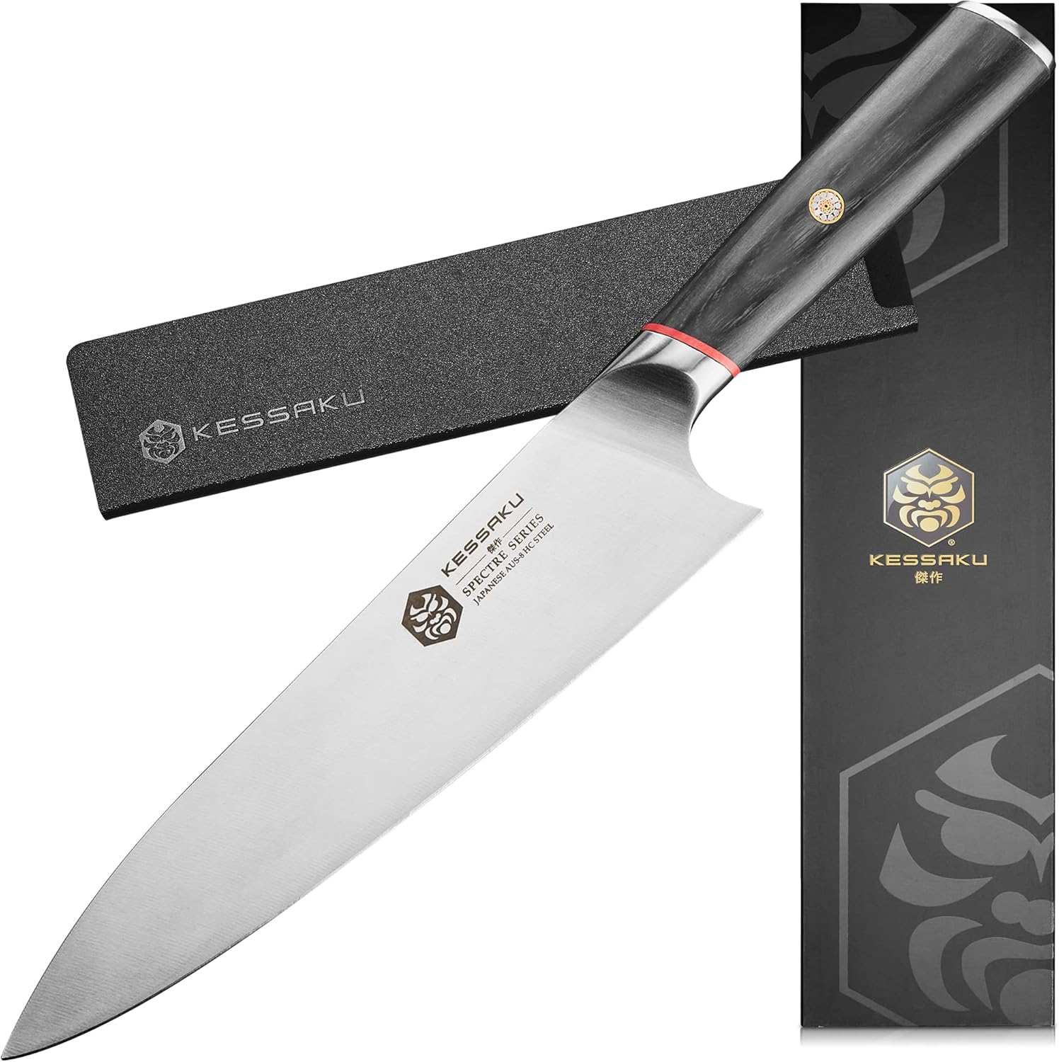 8-Inch Chef Knife - Spectre Series - Forged Japanese AUS-8 High Carbon Stainless Steel - Pakkawood Handle with Blade Guard