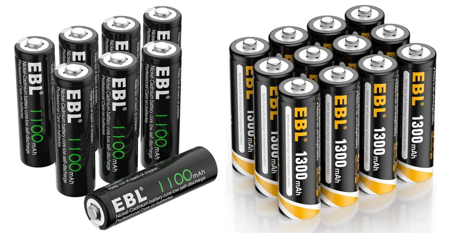 EBL AA Rechargeable Battery 1300mAH NIMH Batteries 12pcs and 1100mAh Rechargeable Batteries 8pcs Combo