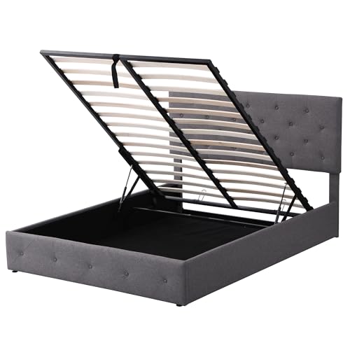 Full Size Upholstered Velvet Platform Bed w/a Hydraulic Storage System, Lift Up Bedframe, No Box Spring Needed for Bedroom, Rustic Decor Homes