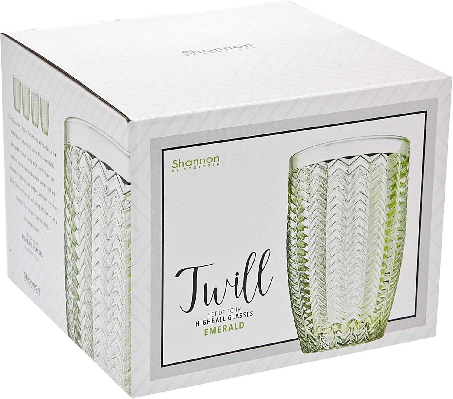 Godinger Twill Highball Glasses Beverage Glass Cup Emerald Green – Set of 4
