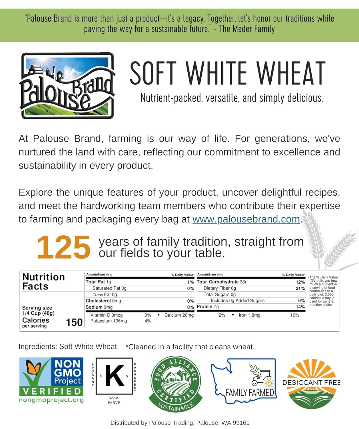 Soft White Wheat Berries | 100 LBS | Desiccant Free | Sproutable | Non-GMO Project Verified | Kosher
