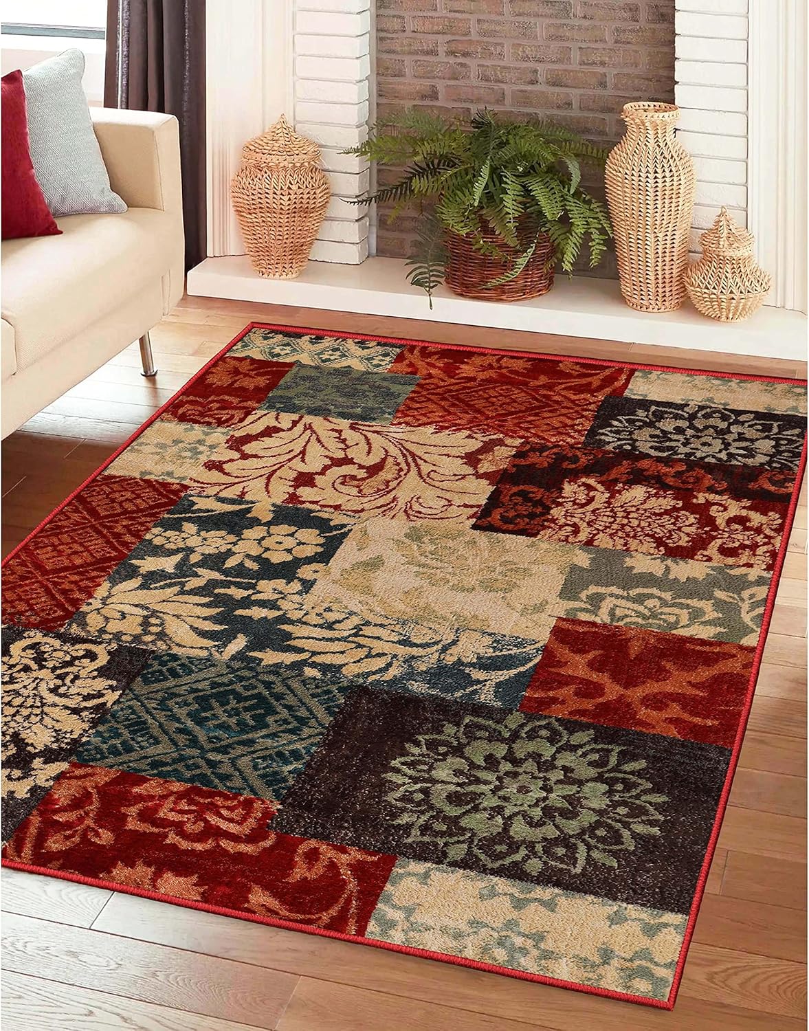 Superior Kennicot Collection Area Rug, 10mm Pile Height with Jute Backing, Fashionable and Affordable Rugs, Floral Geometric and Striped Design - 8' x 10' Rug, Blue and Beige