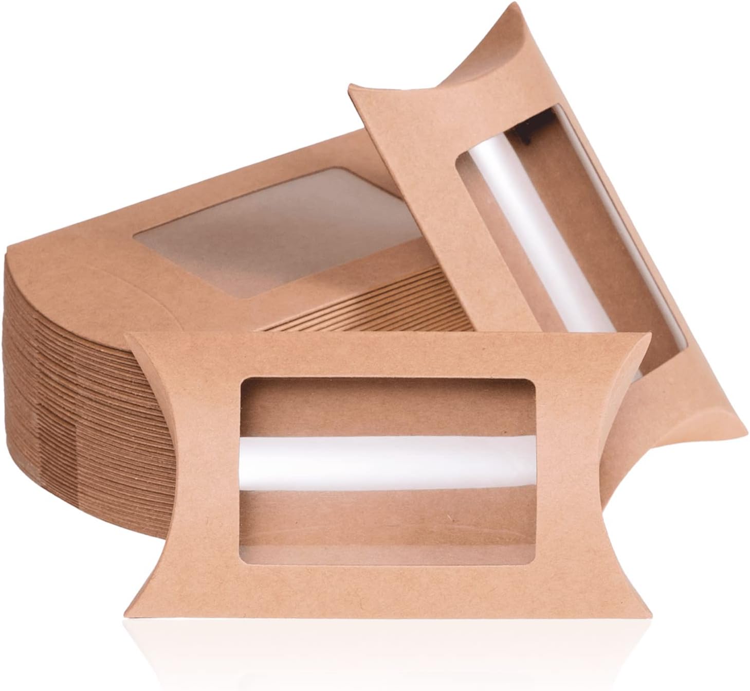 MATICAN Pillow Boxes, 40-Pack Pillow Gift Boxes with Windows, Kraft Mini Favor Boxes, 5 x 3 x 1.2 inches
