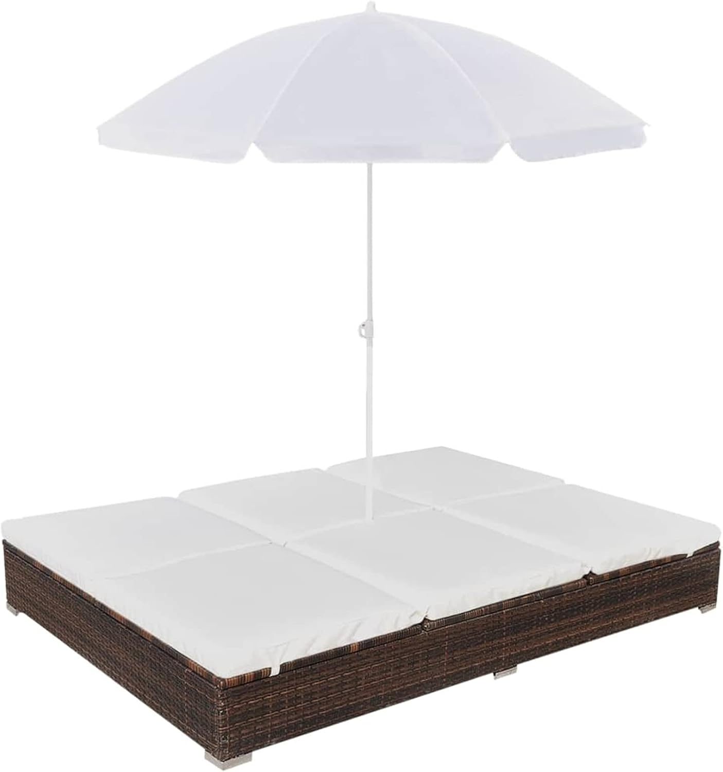 Patio Lounge Bed with Umbrella Poly Rattan Brown W0412005
