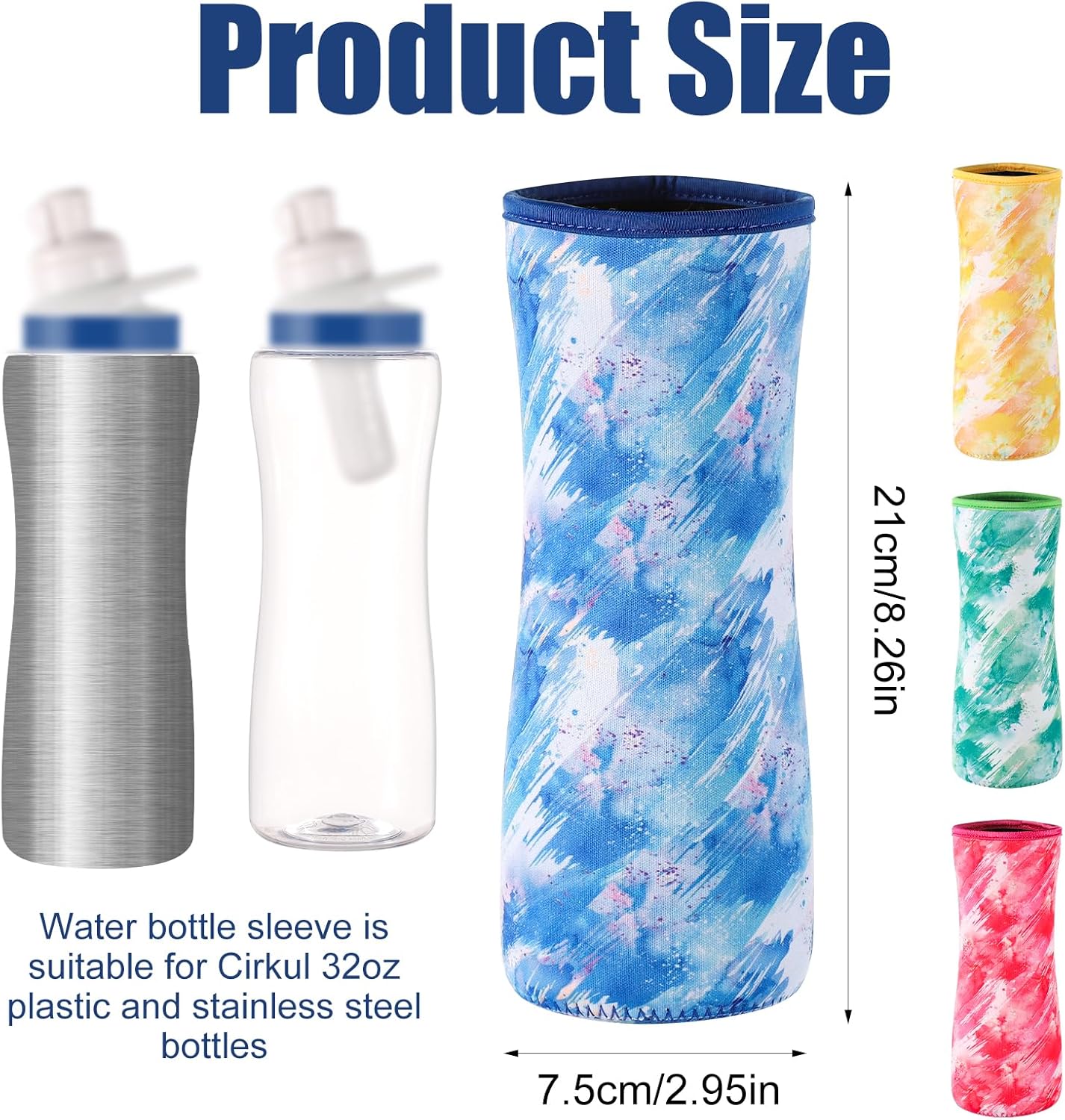 4pcs Sleeve for Cirkul Water Bottle 32oz, Neoprene Water Bottle Sleeve for Cirkul Plastic Water Bottle Protective Cover Insulated Water Bottle Cover for Retaining Temperature(4 Colors)