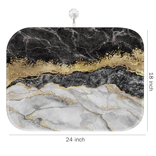 Blue Gold Dish Drying Mat,Abstract Marble Agate Granite Mosaic with Golden Veins Japanese Stone Marbled Dish Drying Mats for Kitchen Counter,Extra Large 18