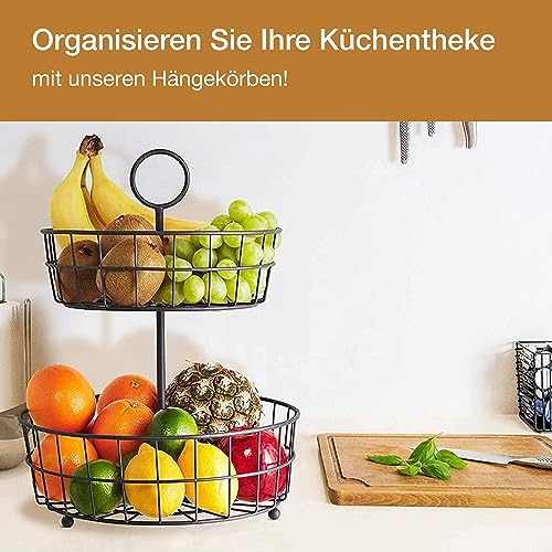 Regal Trunk & Co 2 Tier Fruit Basket - Metal Wire Fruit Organizer Bowl Stand for Kitchen, Center Table, Living Room - Metallic Tiered Fruit Holder for Countertop or Hanging, Ideal for Fruits, Veggies