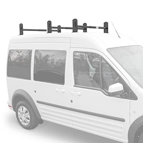 AA-Racks Model DX36 Compatible Transit Connect 2008-13 Steel 3 Bar Utility Drilling Van Roof Ladder Rack System - Sandy Black
