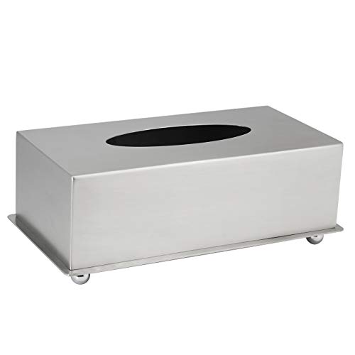 Rectangular Tissue Box Cover - Stylish Stainless Steel Paper Facial Cover, Modern Metal Tissue Box Holder for Bedroom/Bathroom/Vanity/Countertop/Office, Brushed Finish