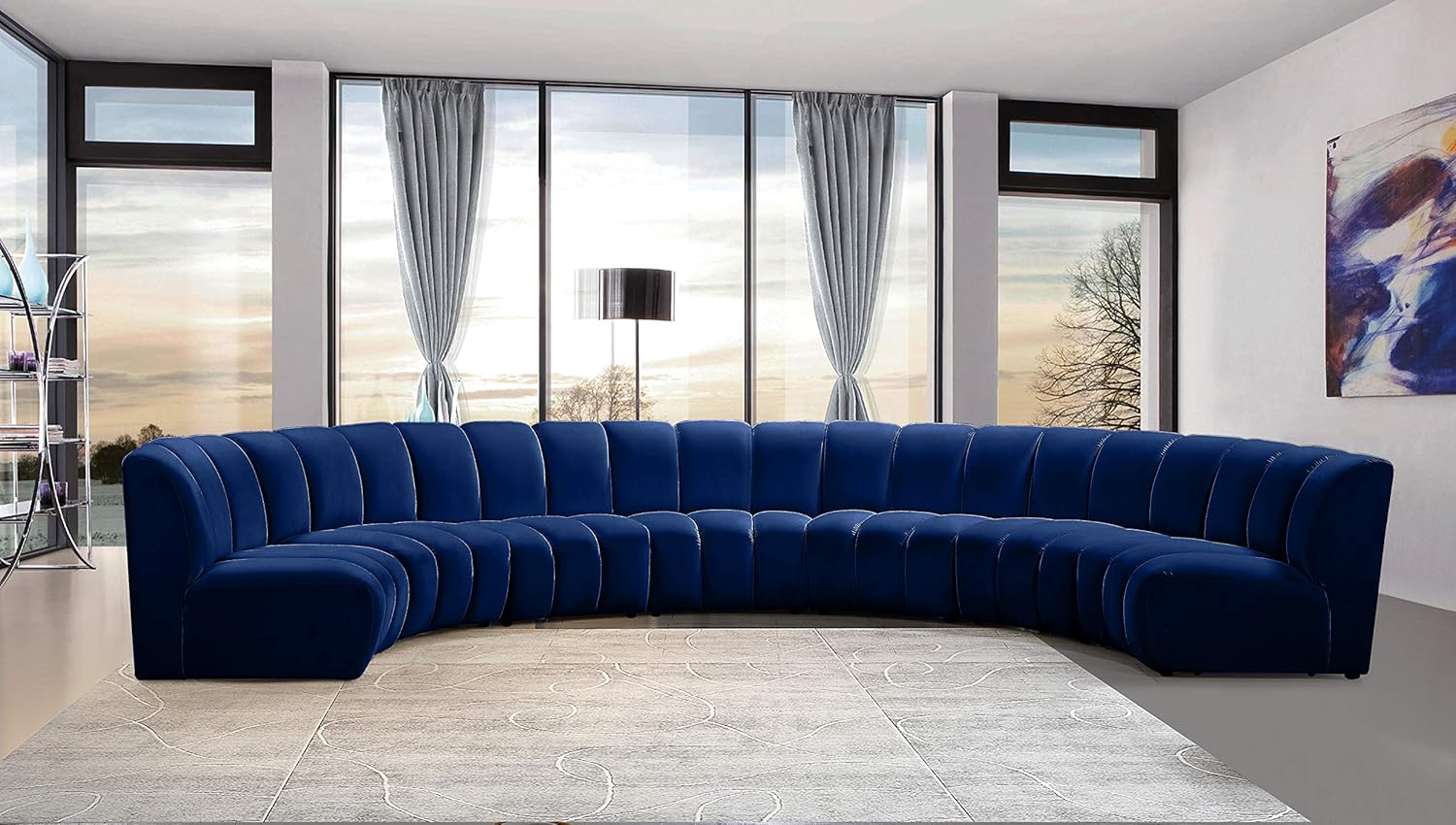 Meridian Furniture Infinity Collection Modern | Contemporary Modular Sectional with Luxurious Deep Channel Tufting, 7 Piece, Navy
