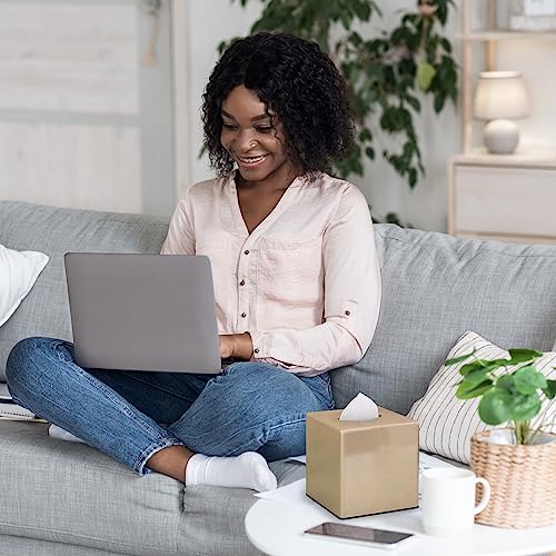 Tissue Box Cover, Square Facial Tissue Holder Storage for Bathroom Vanity, Countertops, Dressers, Night Stand, Parlors and Offices - Silver