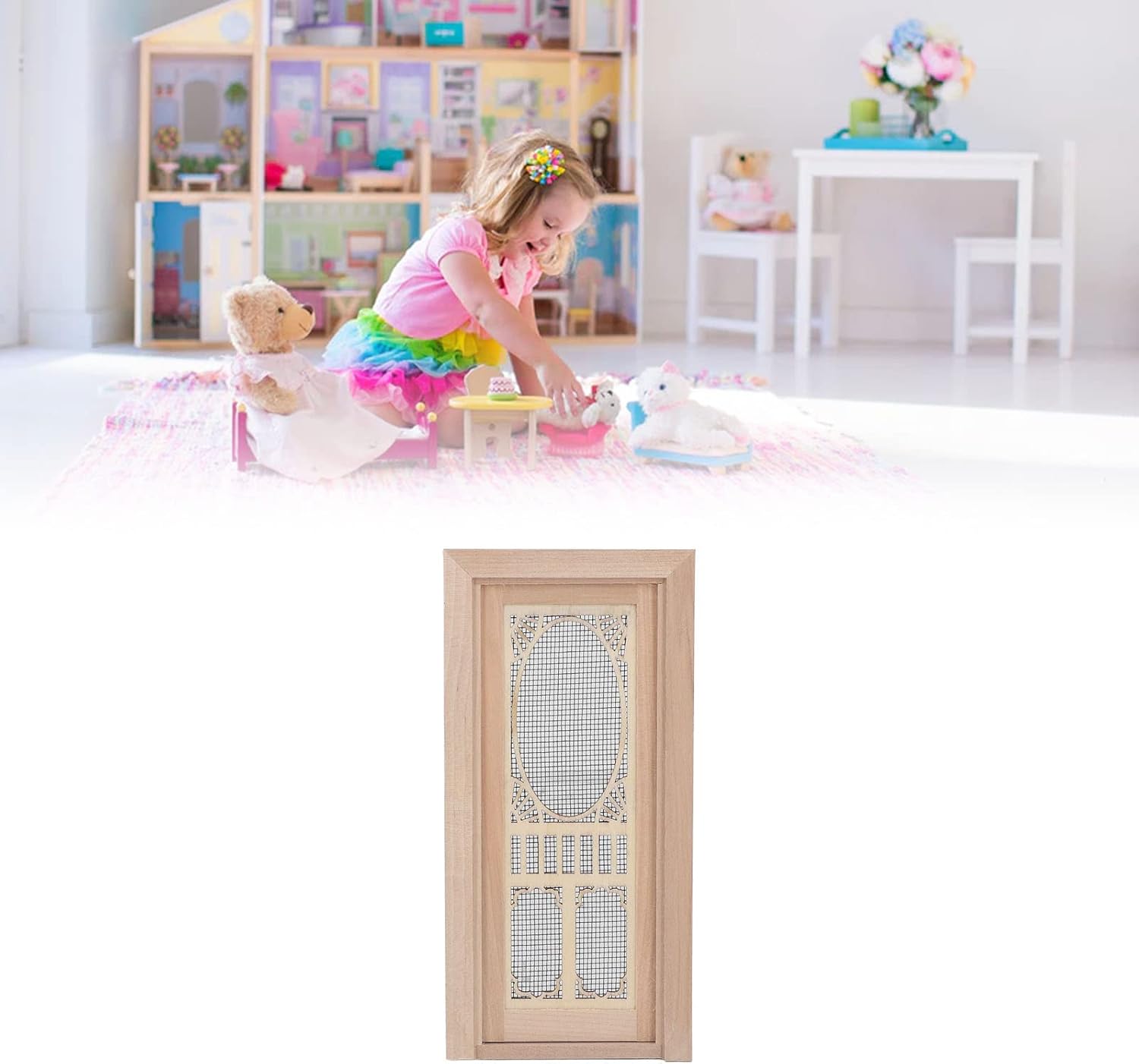 1:12 Mini Dollhouse Furniture Model, Doll House Screen Door Birch for DIY Dollhouse Doors