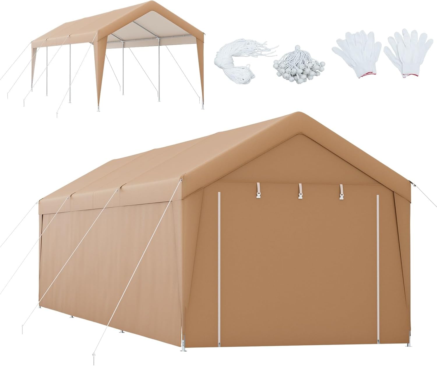 S AFSTAR 10x20FT Carport with Sidewalls, Heavy Duty Car Shelter Tent with 2 Roll-up Doors, 180g PE Canopy, 8 Sturdy Galvanized Steel Legs, Portable Garage Car Port Canopy for Car Boat Party Wedding