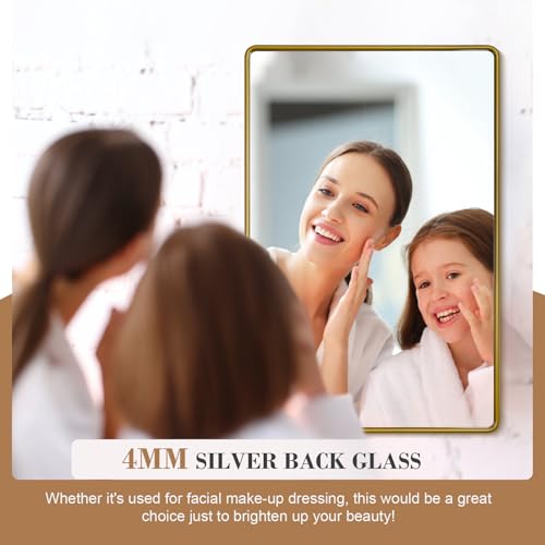 Wall Mirrors Matte Black Metal Frame Mirror,20 * 30inch Rounded Rectangular Bathroom Mirror,Wall Mirror with Seamless Frame,Bathroom Mirrors for Over Sink in Farmhouses, Bathrooms,Living Room