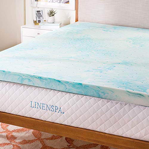 LINENSPA 4 Inch Gel Swirl Memory Foam Mattress Topper – Cooling Gel Infused – Pressure Relieving – CertiPUR Certified - Queen