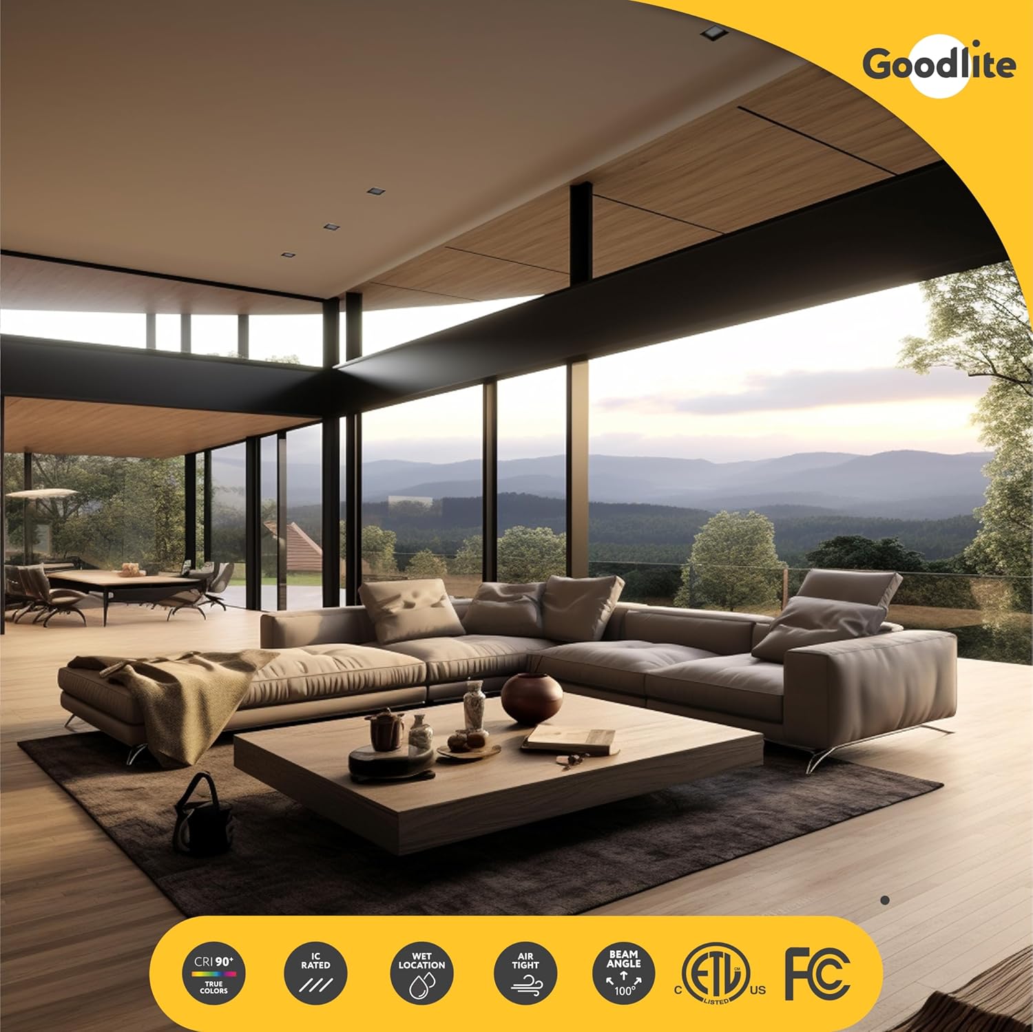 Goodlite 6-inch LED Regress Square Slim - Recessed Downlight, Multi-Watt 10-18-28W, 120-277V, CRI 90+, Wet & ETL, Triac & 0-10V Dimming, 950-1750-2750 Lumens, 5CCT 27K-30K-35K-41K-50K, 1ct (G-20246)