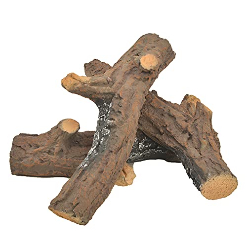 Skyflame 4pcs Fireplace Ceramic Wood Logs Gas Heat Resistant Realistic Artificial Stackable Decoration Logs, All Types Indoor or Outdoor Fireplace and Fire Pit, Clean Burning Accessories