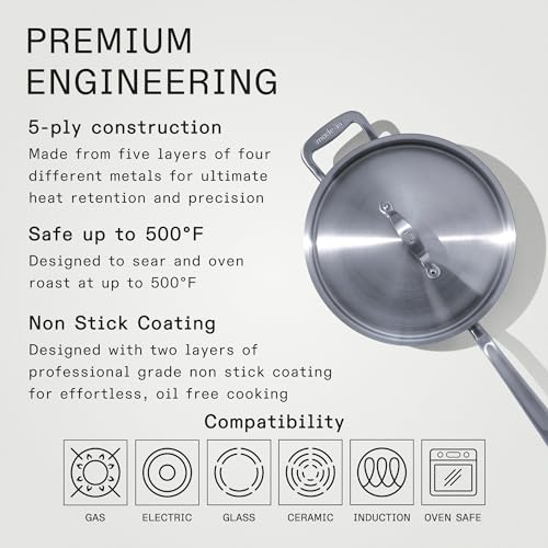 Made In Cookware - 3.5 Quart Non Stick Saute Pan With Lid - 5 Ply Stainless Clad - Professional Cookware - Crafted in Italy - Induction Compatible