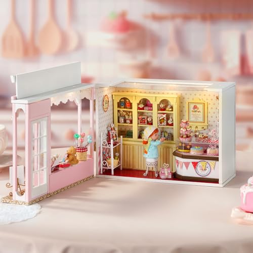 Roroom DIY Miniature and Furniture Dollhouse Kit,Mini 3D Wooden Doll House Craft Model,Creative Room Idea for Valentine's Day Birthday Gift(Book Outside The book) (LV003-Dust cover)
