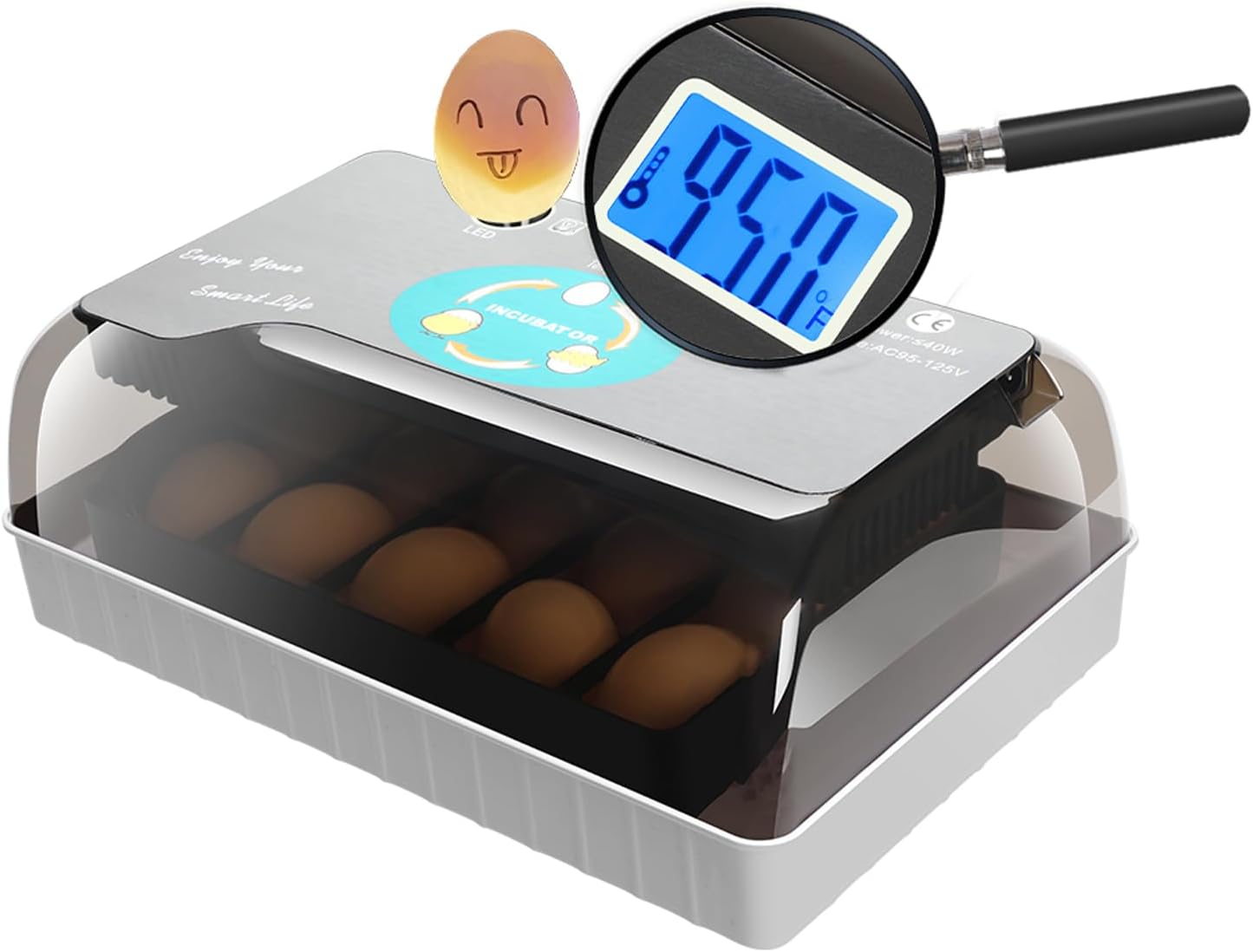 12 Egg Incubator with Automatic Egg Turning, LED Egg Candler and Automatic Temperature Control, Incubators for Hatching Eggs with ℉ Display for Chicken, Duck, Quail and Goose