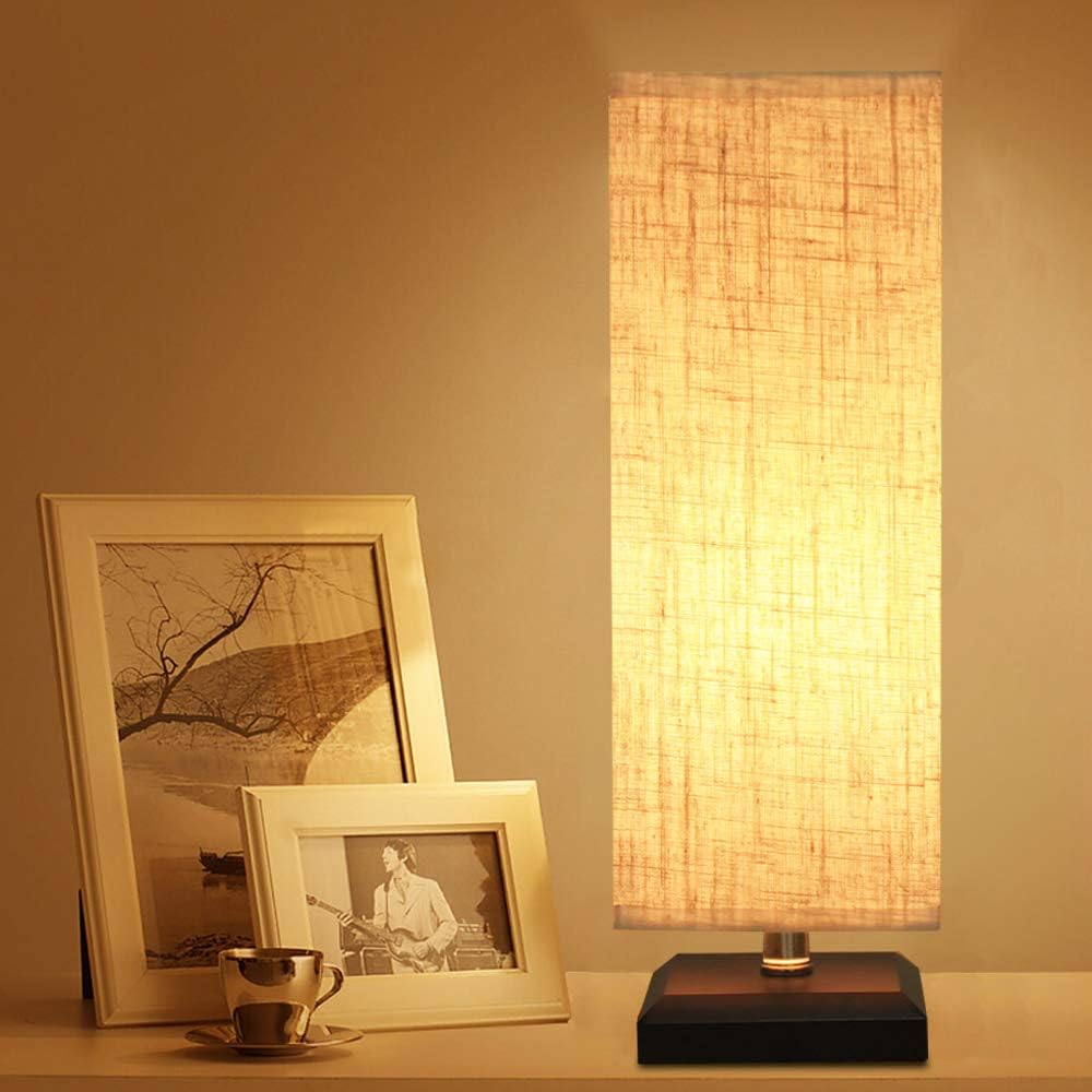 ZEEFO Bedside Table Lamp, Retro Style Solid Wood Base Table Lamps with Fabric Shade Nightstand Mini Desk Lamps for Bedroom, Living Room, Bookcase (Square)