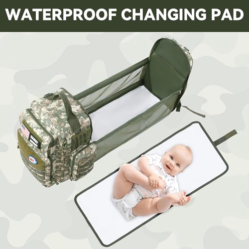 Diaper Bag Backpack for Dad with Changing Station, Expandable Green Camouflage Military Diaper Bag Backpack with Waterproof Changing Pad,Large Tactical Mens Baby Bag,Molle Style Baby Backpack Bag