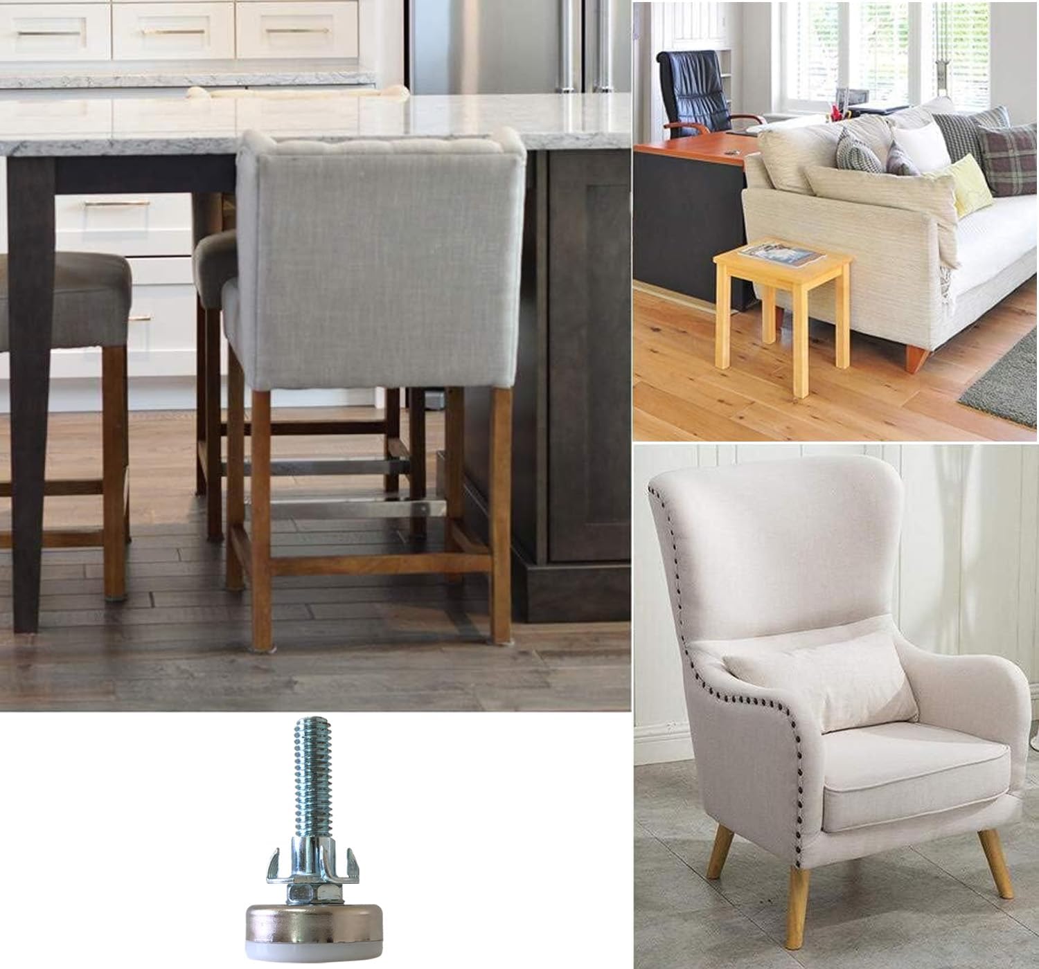 tamu Furniture Levelers Adjustable Furniture Legs,Heavy Duty Furniture Leveler Tee Nut Kit 3/8-16 inch Thread Size,4 Pack with T-nut (4)